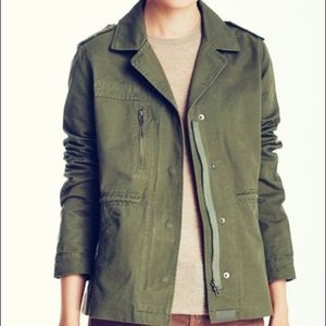 Olive green army military jacket. Harlowe + Graham